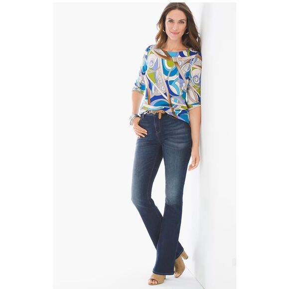 CHICOS JEANS PLATINUM BARELY BOOT 5 POCKET STYLE DARK WASH SZ 4/6 (CHICOS SZ 0) - Picture 1 of 9